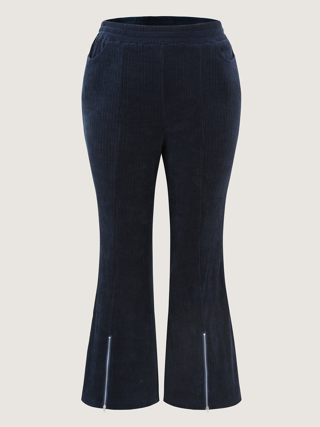 Stretchy Textured Slit Hem Zipper Detail Pants