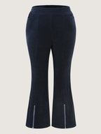 Stretchy Textured Slit Hem Zipper Detail Pants