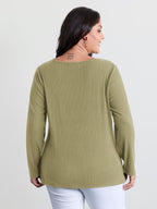 Super Stretchy Ribbed Asymmetrical Neck T-Shirt