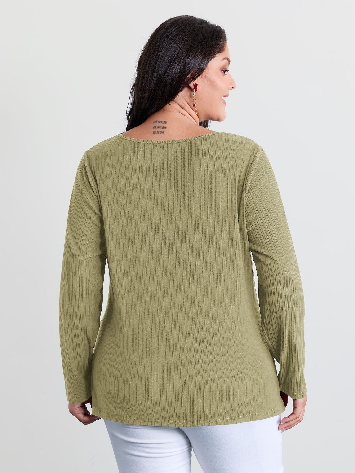 Super Stretchy Ribbed Asymmetrical Neck T-Shirt