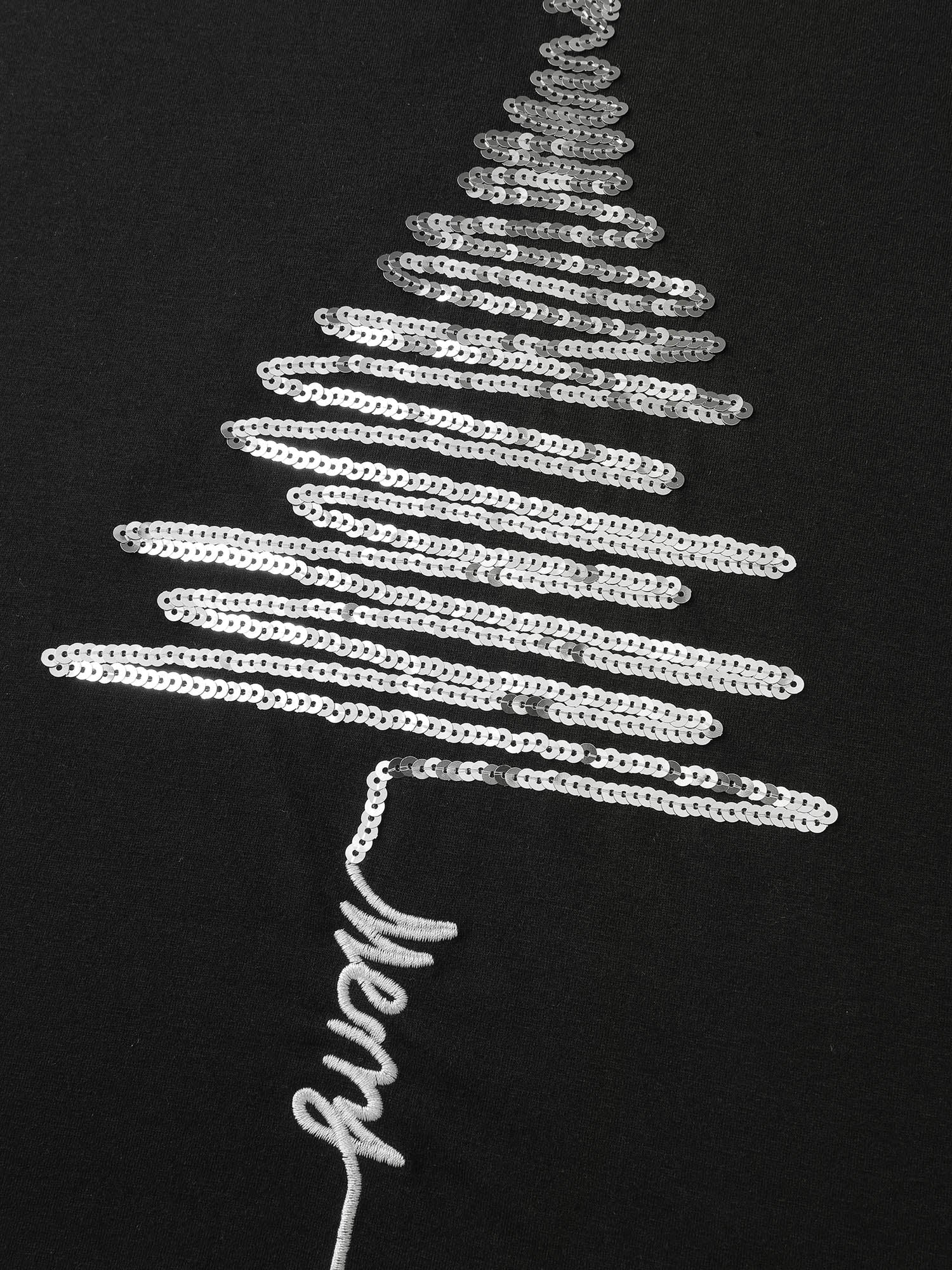 Sequin Cord Embroidered Tree Round Neck T-Shirt