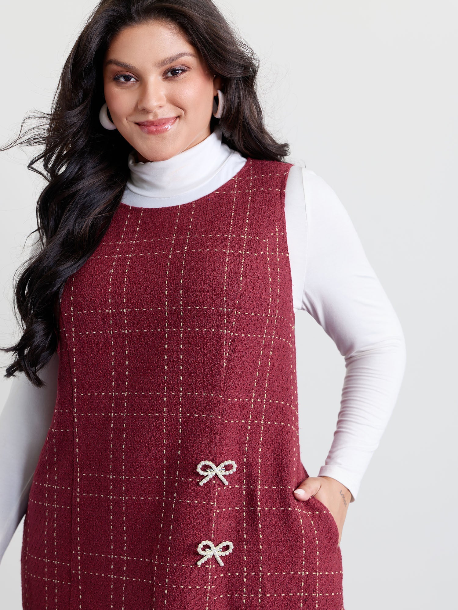 Tweed Metal Bows Knee-Length Dress