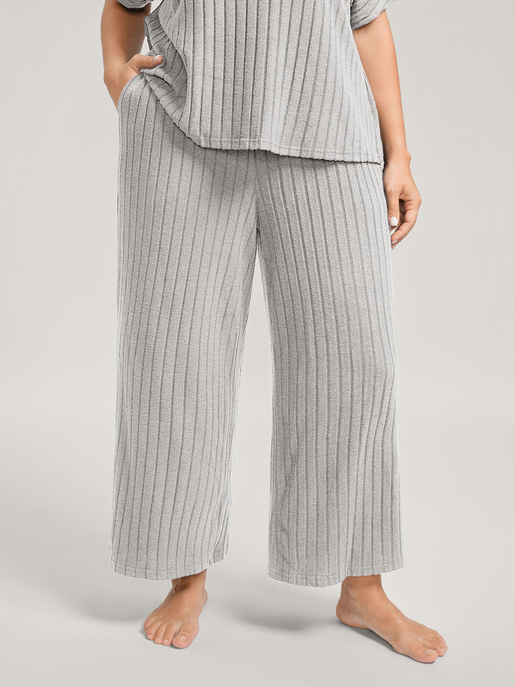 Stretchy Pit Strip Solid Loungewear Set
