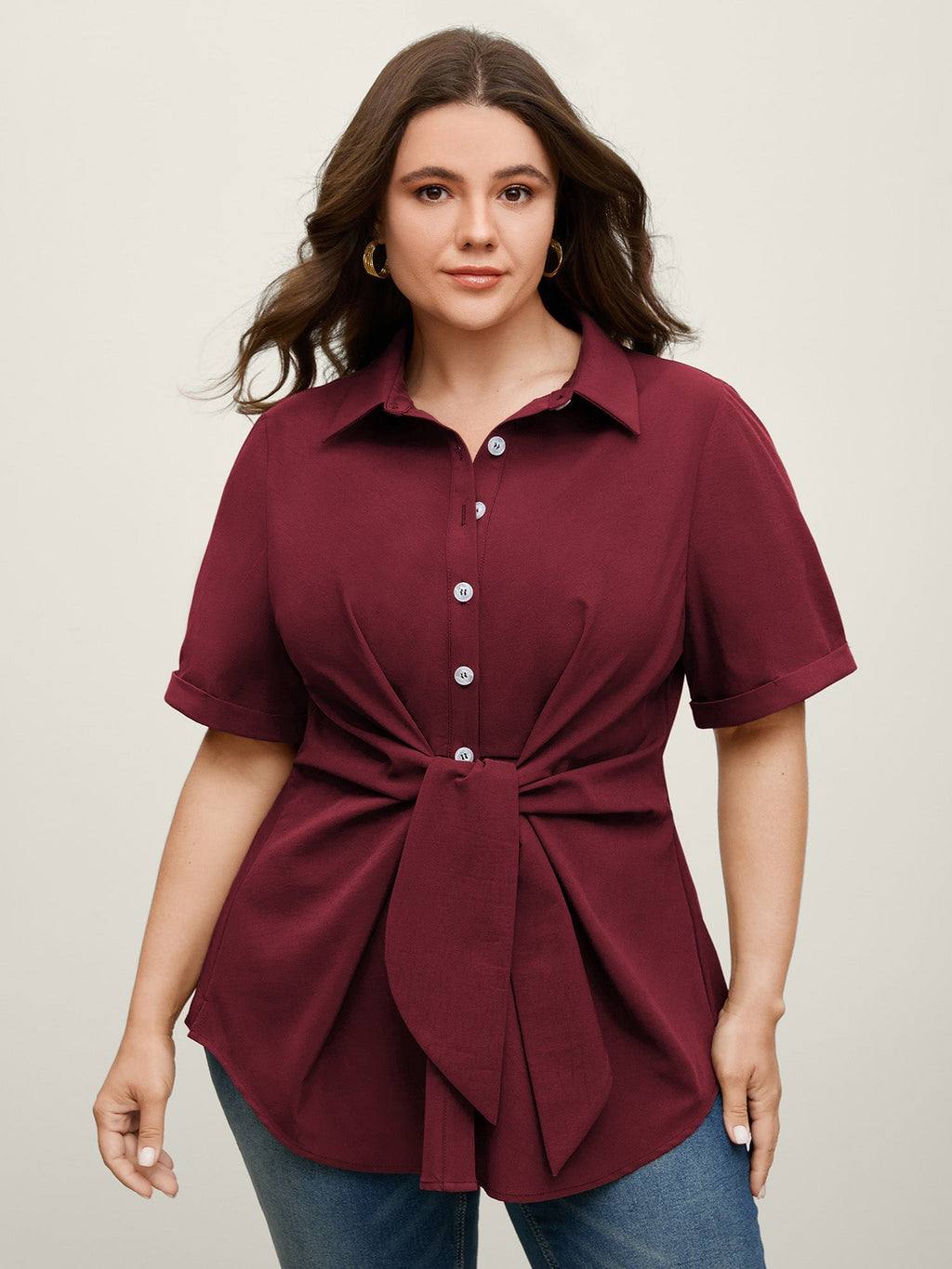Knotted Front Asymmetrical Hem Blouse