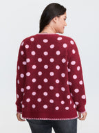 Polka Dots Jacquard Buttons Knit Cardigan
