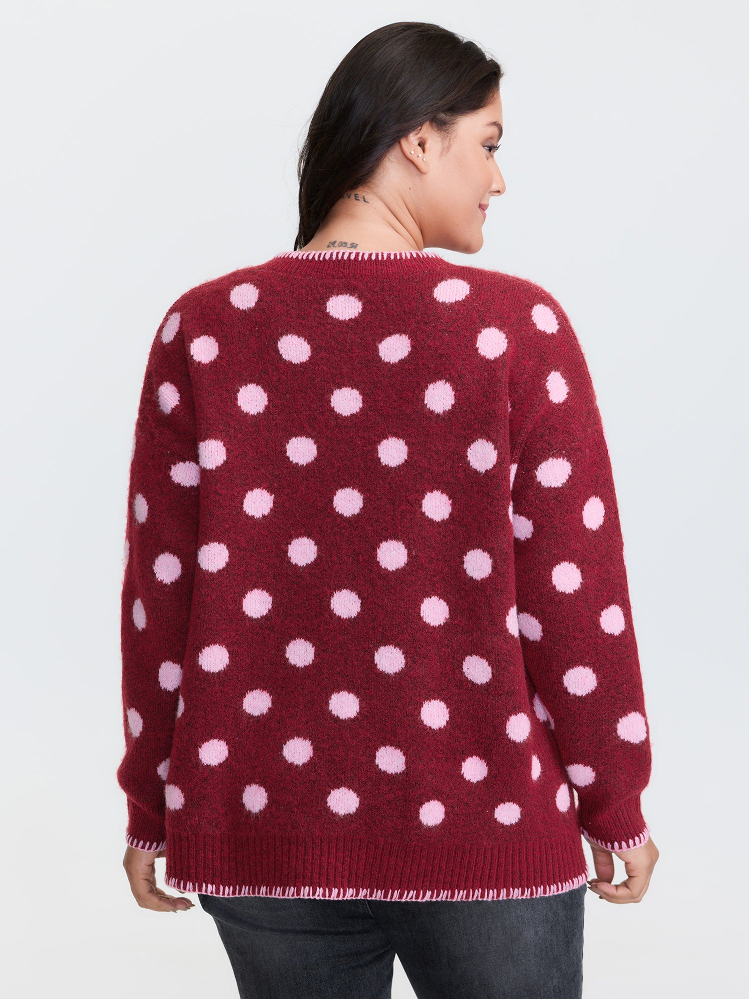 Polka Dots Jacquard Buttons Knit Cardigan