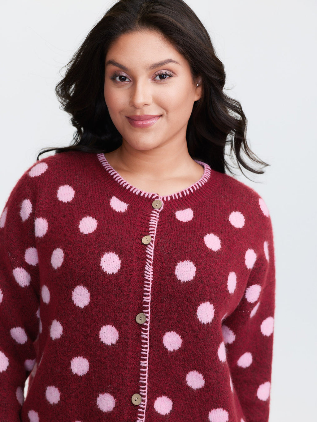 Polka Dots Jacquard Buttons Knit Cardigan