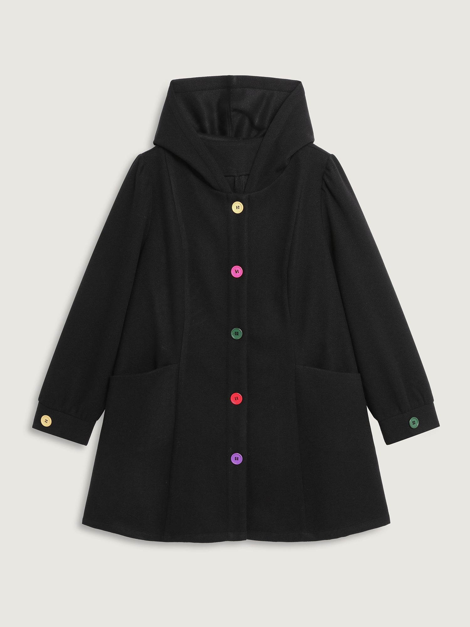 Colorful Buttons Hooded Pocket Coat
