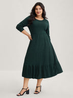 Solid Pocket Rib Knit Ruffle Hem Dress Without Belt