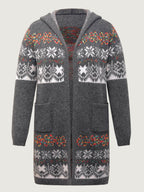 Boho Print Jacquard Hooded Knit Cardigan