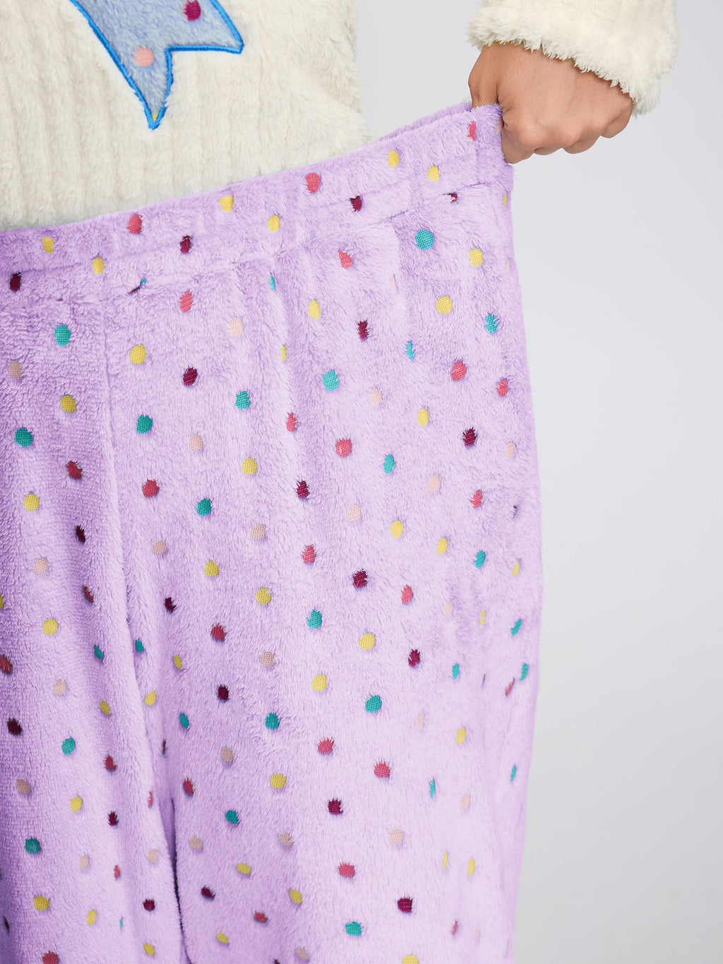 Fluffy Textured Polka Dots Lounge Bottoms