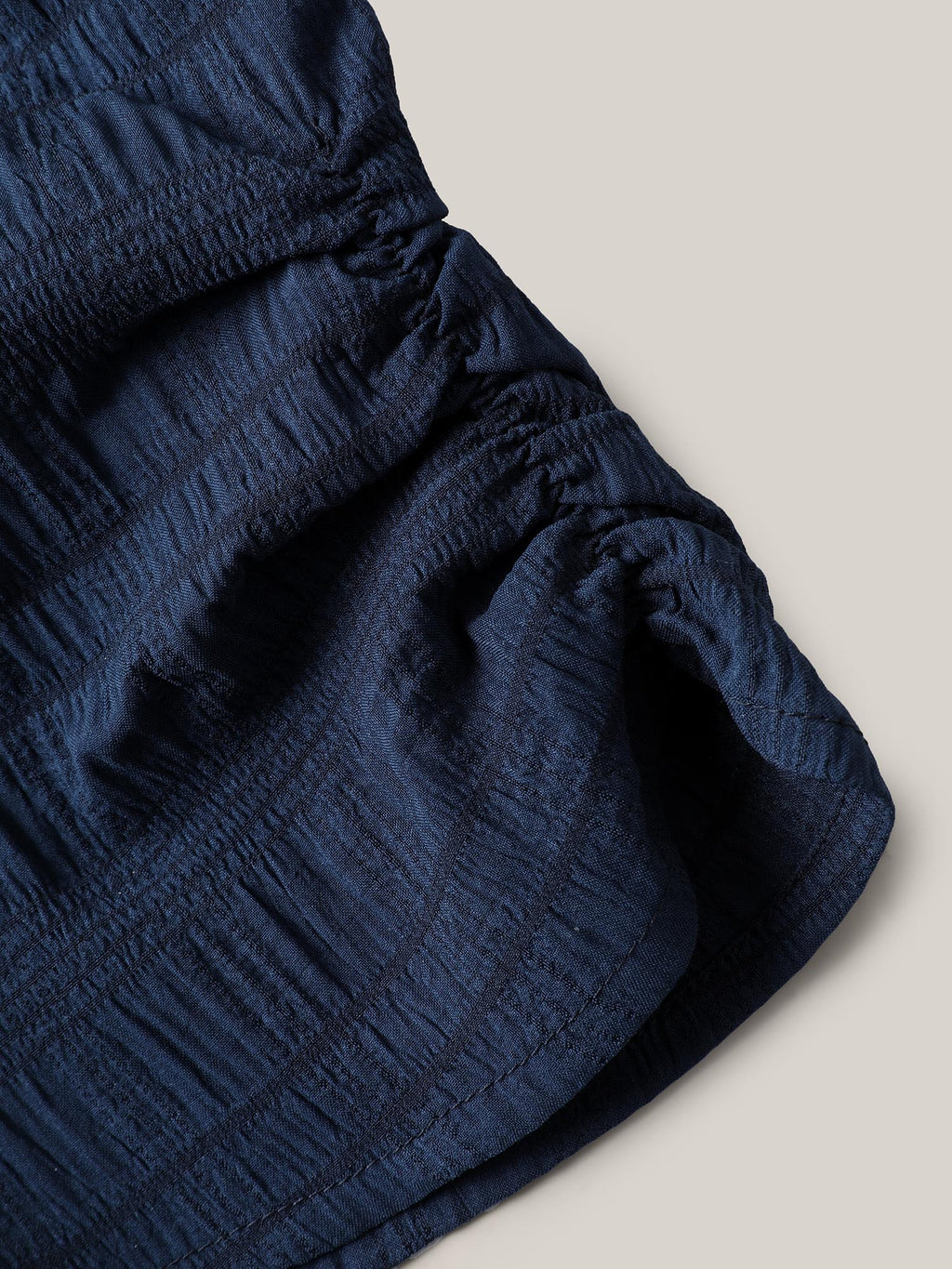 Textured Gathered Sleeve Split Neck Blouse