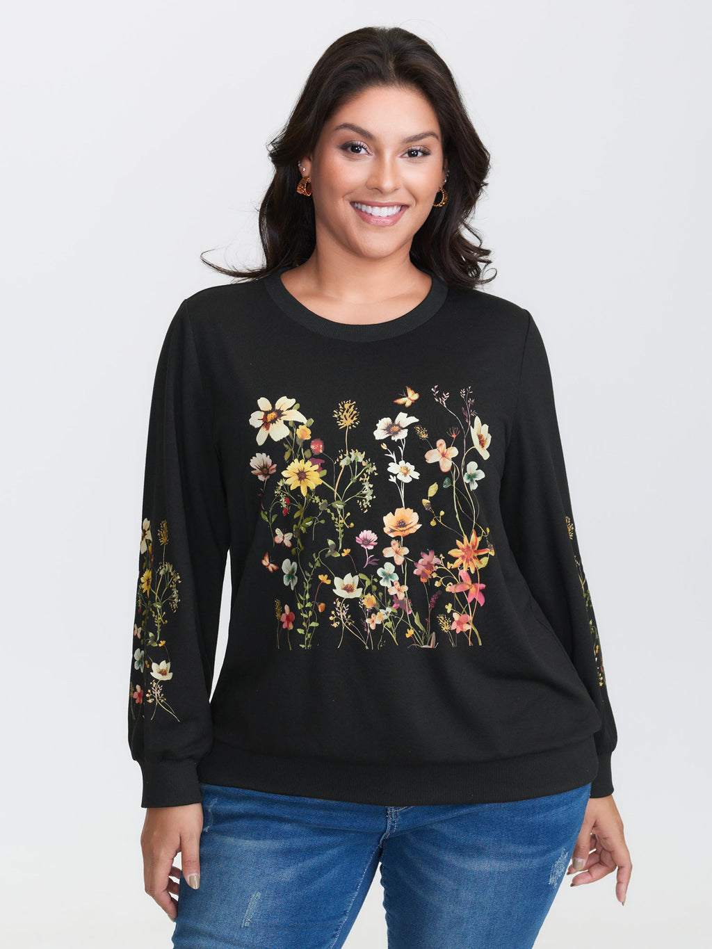 Floral Fun Stretchy Cuffs Sweatshirt