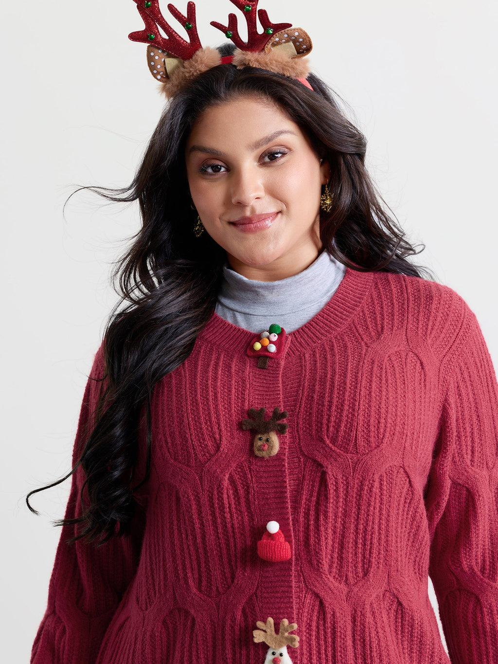 Supersoft 3D Button Cozy Holiday Knit Cardigan