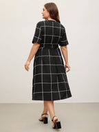 Checkered Print Belted Pockets Midi Dress