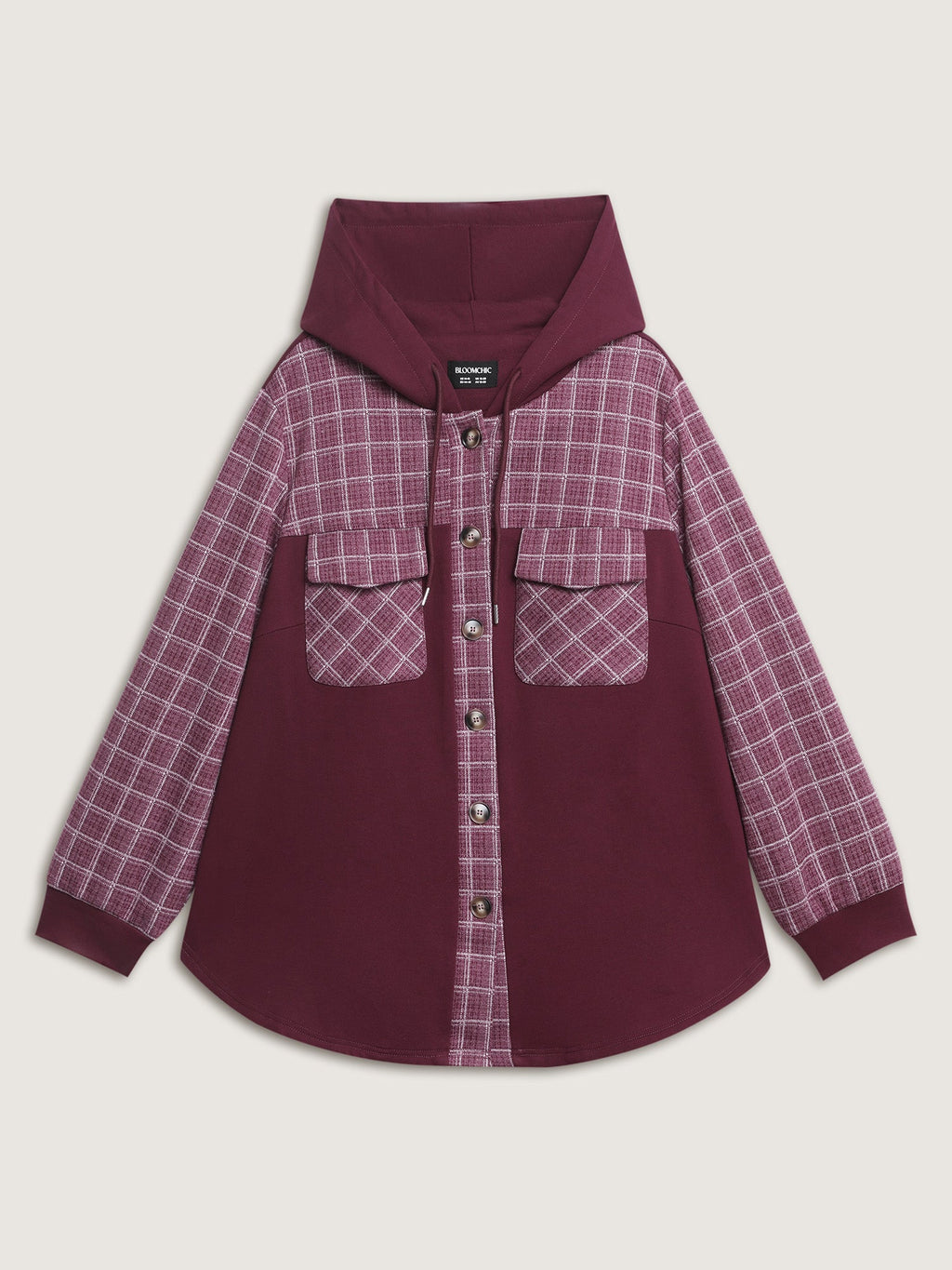 Grid Print Color Contrast Hooded Jacket