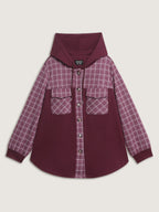 Grid Print Color Contrast Hooded Jacket