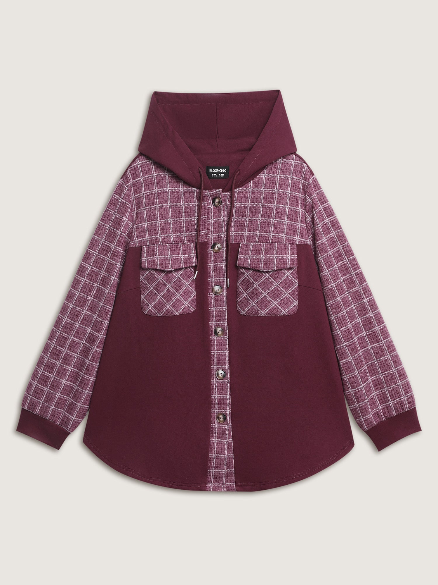 Grid Print Color Contrast Hooded Jacket