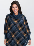 Holiday Plaid Turtleneck Fringe Hem Pullover