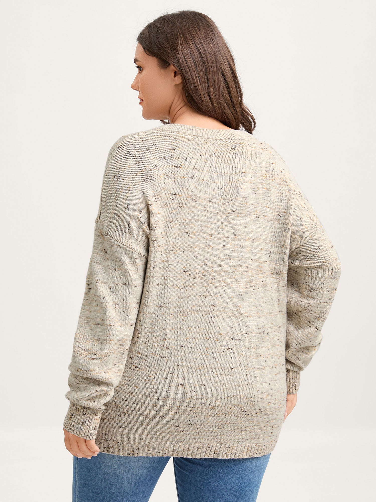 Heather Textured Button Neck Pullover