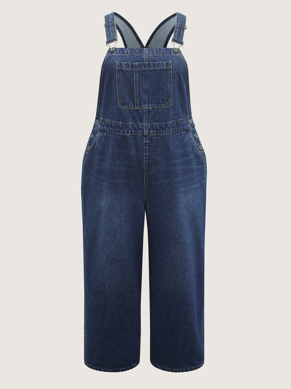 Cotton Relaxed-Fit Side Button Overall Denim Jumpsuit