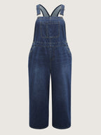 Cotton Relaxed-Fit Side Button Overall Denim Jumpsuit