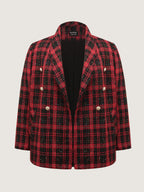 Holiday Plaid Textured Button Blazer