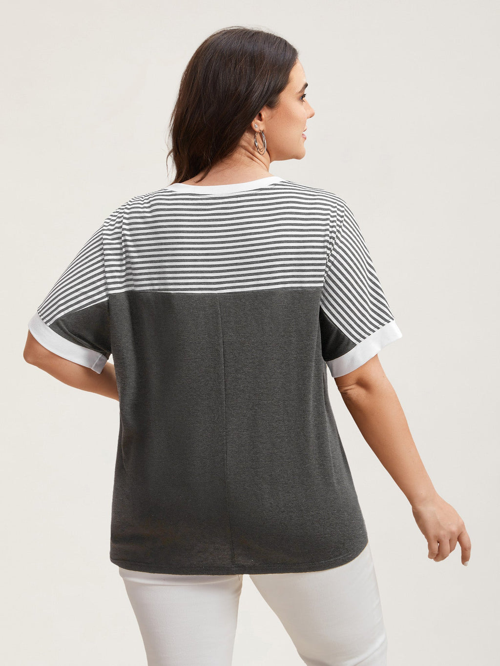 Solid and Striped Contrast Hem T-Shirt