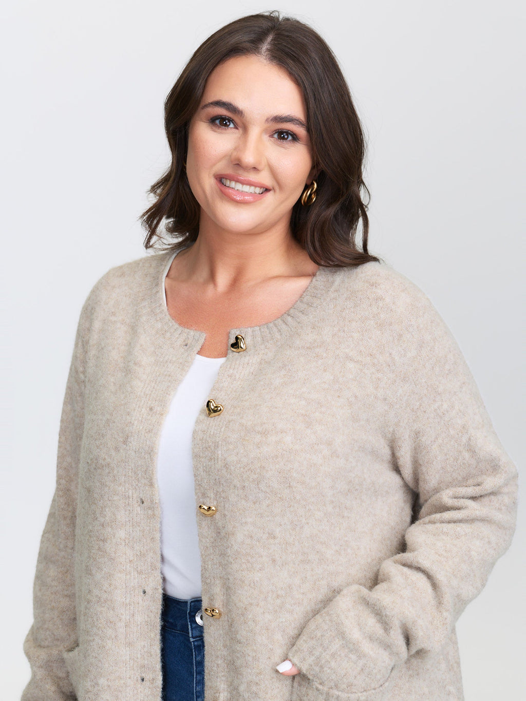 Heart Button-Down Pockets Knit Cardigan