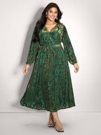 Laser-Cut Velvet Waist-Tie Midi Dress