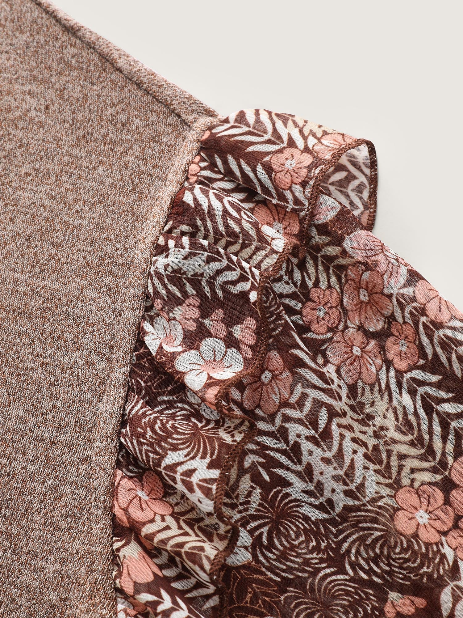 Floral Print Heather Mock Neck Knit Top