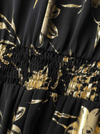 Gold Stamp Shirred Back-Waist Maxi Dress