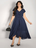 Belted Waist High Low Hem Midi Dress