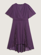 Wrap Neck Flowy Sleeve Sheer Midi Dress