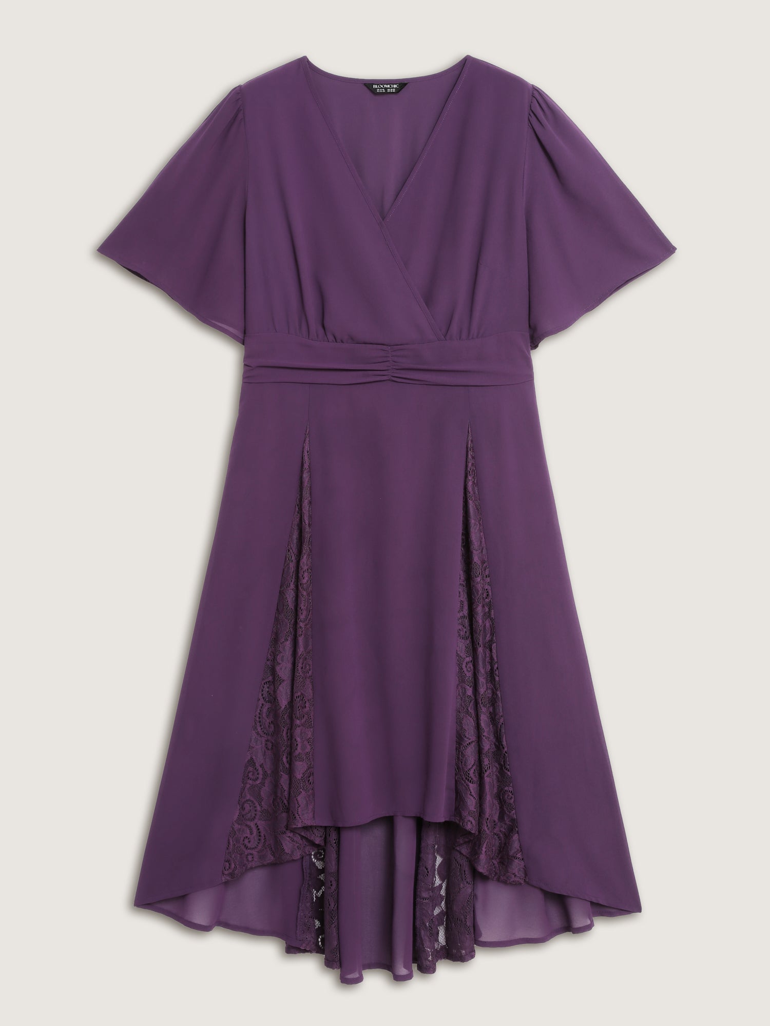 Wrap Neck Flowy Sleeve Sheer Midi Dress