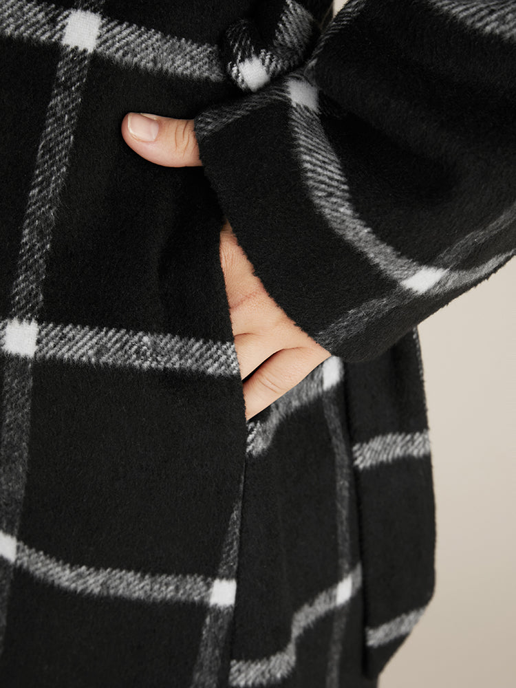 Plaid Lapel Collar Belted Pocket Coat