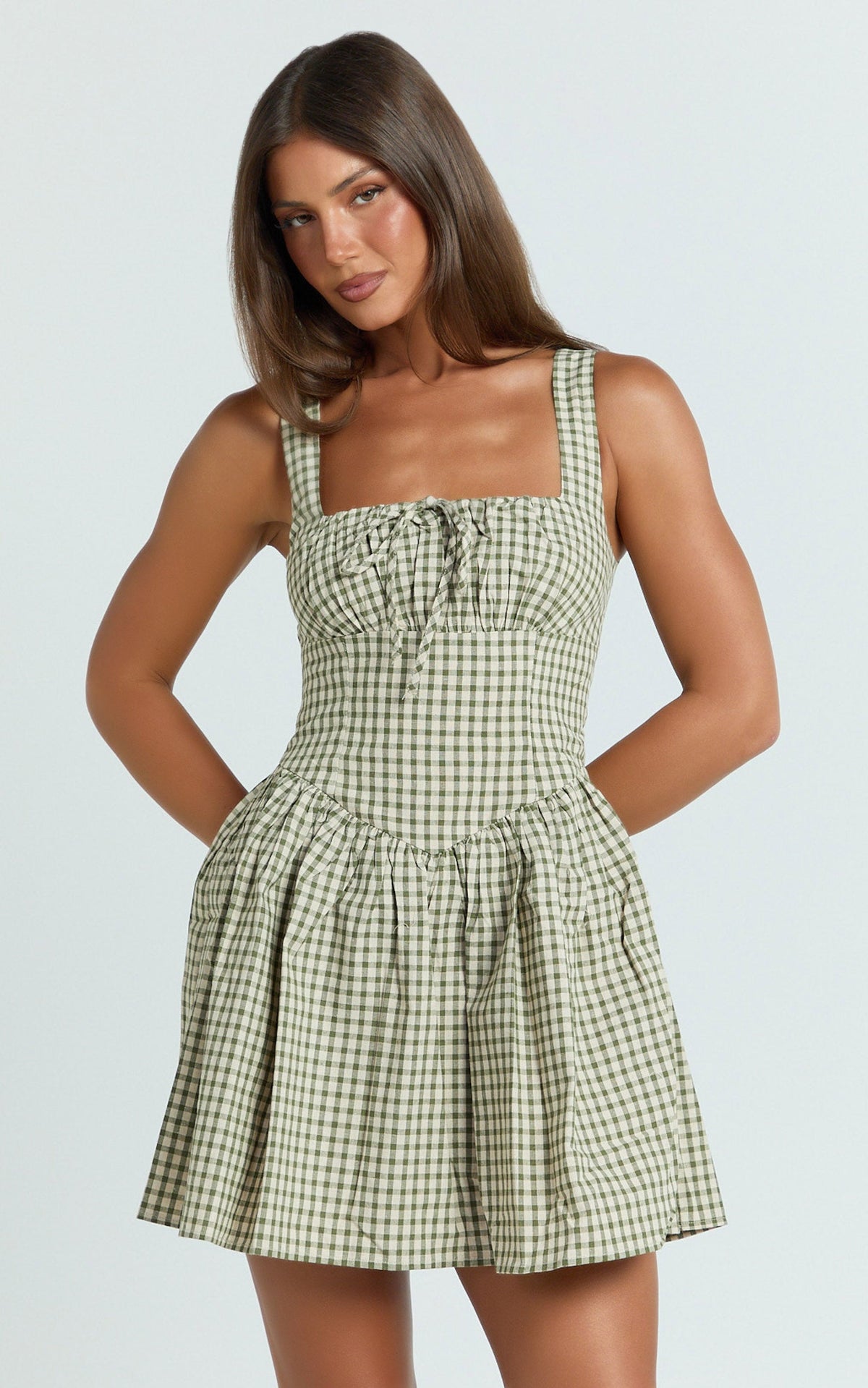 Smocked Back Dress in Olive