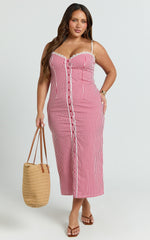 Button Front Bustier Fitted Dress in Red Gingham