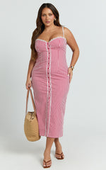 Button Front Bustier Fitted Dress in Red Gingham