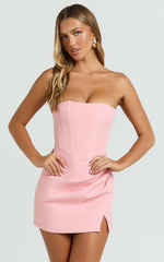 Strapless Corset Bodice Draped Dress in Pink