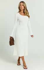 Long Sleeve Tie Back Flare Dress in Ivory