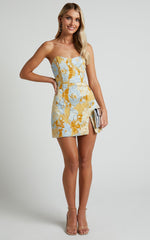 Strapless Dress in Blue Jacquard