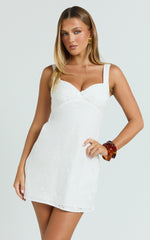 Embroidered Sweetheart A Line Dress in White