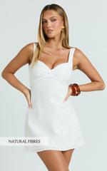 Embroidered Sweetheart A Line Dress in White