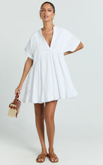 Frill Hem Smock Dress in White
