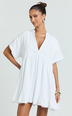 Frill Hem Smock Dress in White