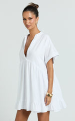 Frill Hem Smock Dress in White