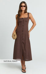 Button Front Tie Back Dress in Chocolate