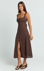 Button Front Tie Back Dress in Chocolate