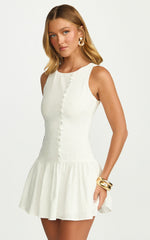 High Neck Button Down Dress in White